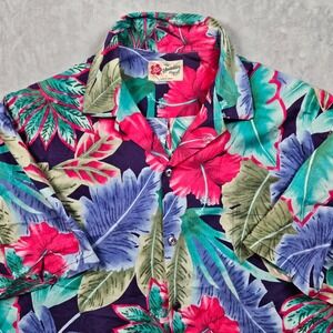 Hilo Hattie Hawaiian Shirt Mens XL Multicolor Floral Tropical Hibiscus Vacation